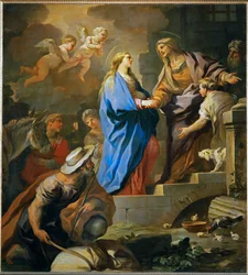 La visitation. Sainte Marie visite Elisabeth, épouse de Zacharie et mère de Saint Jean-Baptiste (peinture sur toile)