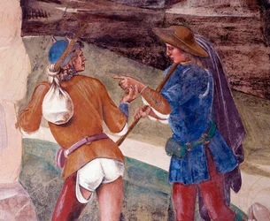 Benoît admoneste le frère du moine Valérien qui a rompu son jeûne (détail)