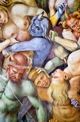 Damnés en enfer, détail avec autoportrait de Luca Signorelli en démon bleu