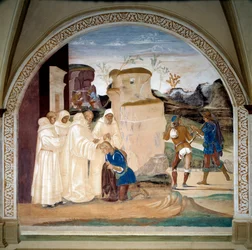 Vie de Saint Benoît de Nursie (ca. 480-547) : Benoît admoneste le frère du moine Valérien qui a rompu son jeûne