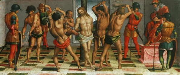 La Flagellation du Christ Lamentation sur le Christ mort, panneau de prédelle, 1502