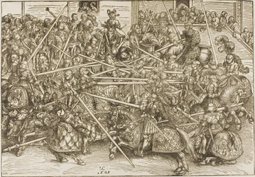 Le troisième tournoi, avec des chevaliers brisant des lances