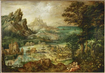 Paysage avec Juda et Tamar (peinture sur bois de chêne)
