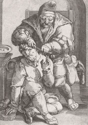 Chirurgien-barbier du XVIIe siècle soignant l