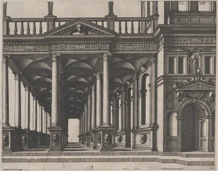 Salle ouverte soutenue par des colonnes corinthiennes