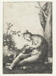 Femme nue avec chien