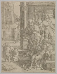 Le poète Virgile suspendu dans un panier, 1525