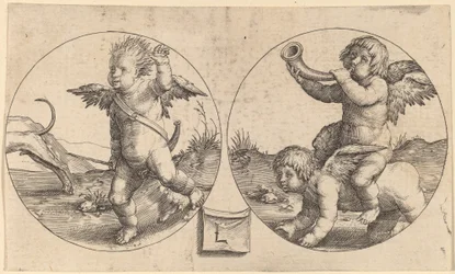 Deux Cupidons dans deux cercles