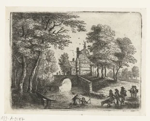 Paysage avec une rivière, un pont et des cavaliers Petits paysages (titre de la série)
