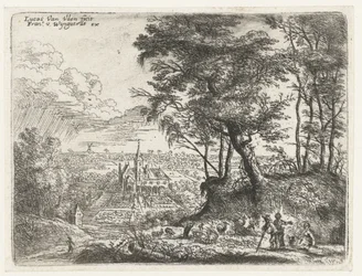 Paysage avec une maison de campagne au loin