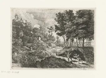 Paysage avec deux putti Paysage avec un garçon et une femme avec une cruche Cinq paysages (titre de la série)