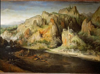 Paysage de montagne avec un haut fourneau (huile sur toile)