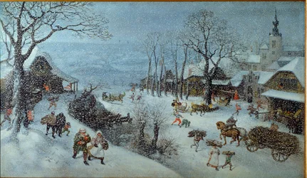 Hiver. Un village sous la neige