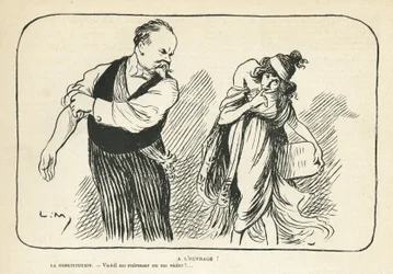 Illustration dans Le Rire, 01/02/13 - Au travail - Médical, Président de la République, Constitution, Viol - Poincaré Raymond - Déformations physiques