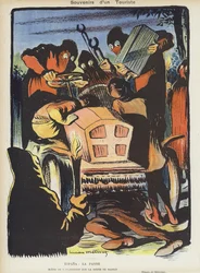 Satire sur la course automobile Paris-Madrid de 1903. Illustration pour Le Rire