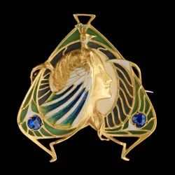 Broche-pendentif, vers 1900 (or et émail plique-à-jour avec saphirs)