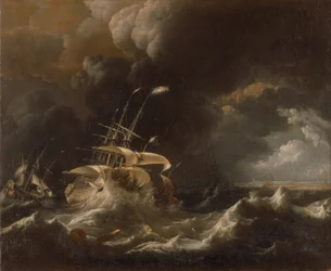 Navires marchands néerlandais dans une tempête