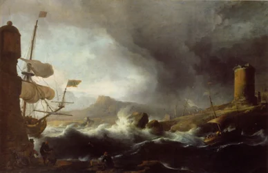 German : Stürmische See an bergiger Küste Stormy Seas on a Mountainous Coast