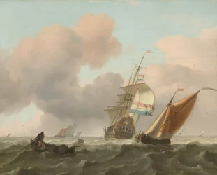 Mer agitée avec des navires