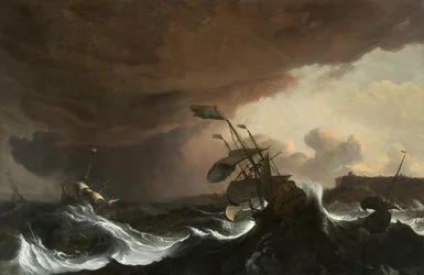 Navires dans une mer orageuse au large d