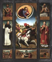 Conversion de saint Paul avec les saints Vincent Ferrer, Étienne, Jean-Baptiste, Jérôme (huile sur panneau)