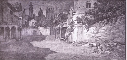 Un endroit ouvert jouxtant le jardin des Capulet, illustration de Roméo et Juliette