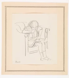 Fille assise dans un fauteuil et lisant