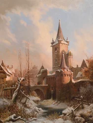 Carl Ludwig Ferdinand Messmann Paysage de château en hiver