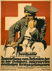 Tonhalle ... Exposition des travaux des prisonniers de guerre allemands internés en Suisse, pub. en 1918 (lithographie en couleur)