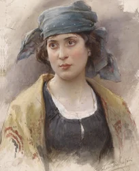 Fille avec un foulard vert