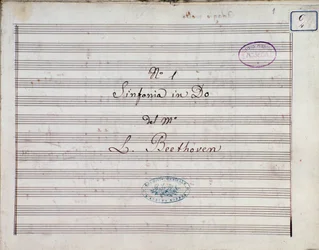 Première page de la partition pour la Symphonie n°1 en do majeur opus 21, de Ludwig van Beethoven