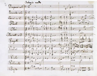 Page de partition de la Symphonie no 1 en do majeur du compositeur allemand Ludwig van Beethoven (1770-1827) (1799-1800), Milan, Biblioteca del Conservatorio