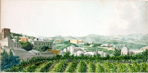Vue sur la ville de Gênes avec le clocher de Santo Stefano