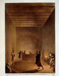 Égypte, Chambre et sarcophage de la Grande Pyramide de Gizeh, gravure de "Vues" de Luigi Mayer