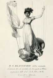 Portrait de la balloniste française Sophie Blanchard lors de son vol à Milan, Italie, 1811