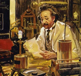 Einstein a travaillé dans de nombreuses universités et écoles polytechniques (lithographie couleur)