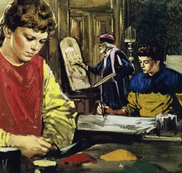 Jan et son frère Herbert Van Eyck ont commencé leur vie comme apprentis chez un peintre local (lithographie en couleurs).