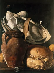 Nature morte avec torchon, cruche et pain