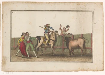 Picador pointant sa lance sur un taureau