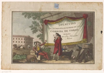 Page de titre avec toreros et une peau de taureau