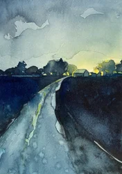 Crépuscule sur une route de campagne