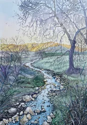 Ruisseau sinueux au lever du soleil