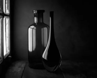 Des bouteilles élégantes à la lumière de la fenêtre