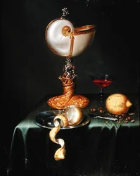 Nature morte avec une coupe de nautile (huile sur panneau)