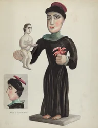 Santo en bois sculpté et peint (Saint Antoine)