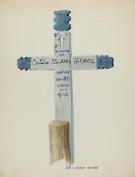 Croix en bois faite et peinte à la main - Pierre tombale