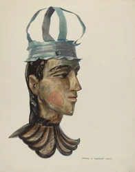 Tête de figure sculptée avec couronne en étain