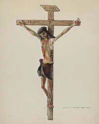 Crucifix en bois peint