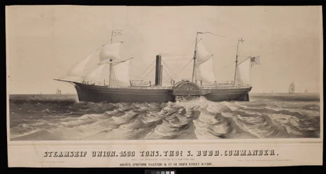 Paquebot Union. 1500 tonnes, Thos S. Budd, commandant. Construit pour Spofford Tileston & Co 1851