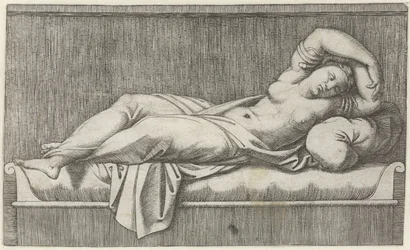 Cléopâtre à demi nue allongée sur un lit